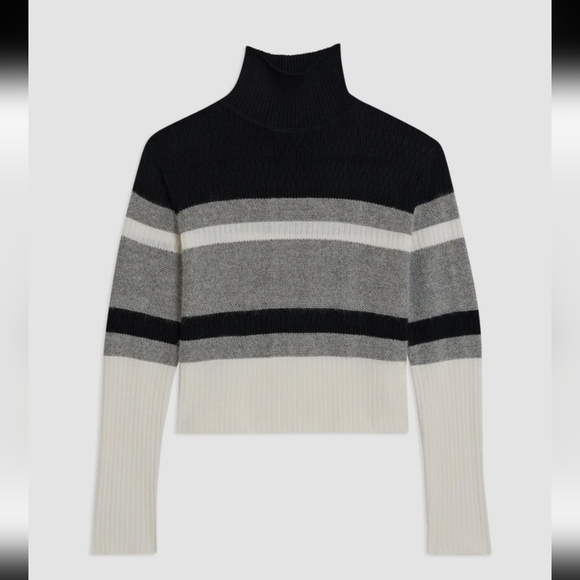 Theory Striped Black, Grey & White Women's Sweater (L) - Picture 2 of 7